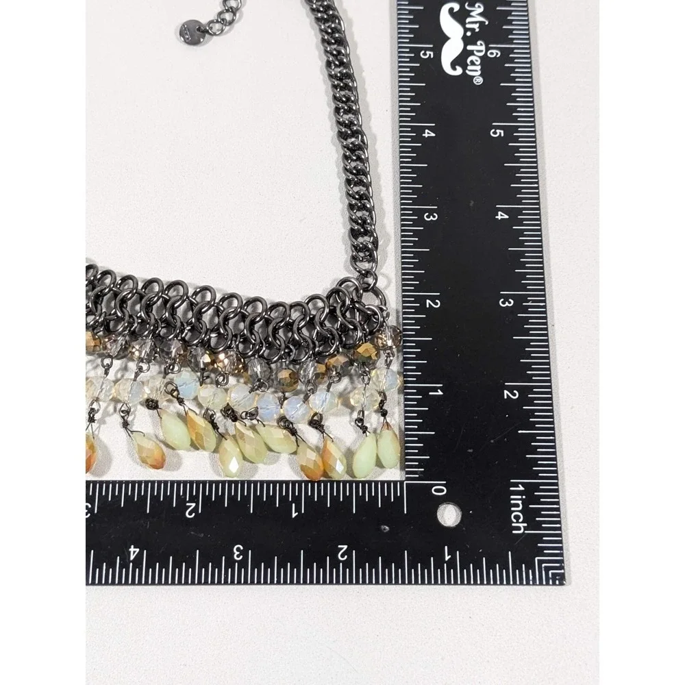 Gunmetal Gray Beige Glass Bead Woven‎ Bib Statement Necklace Fringe 20